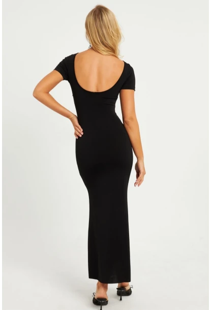 Kadın Siyah Sırtı Açık Maxi Elbise DMR306