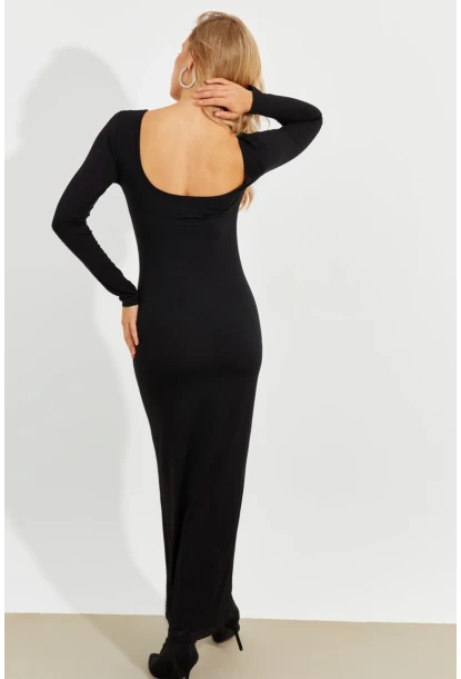 Kadın Siyah Sırtı Açık Maxi Elbise MEN2013