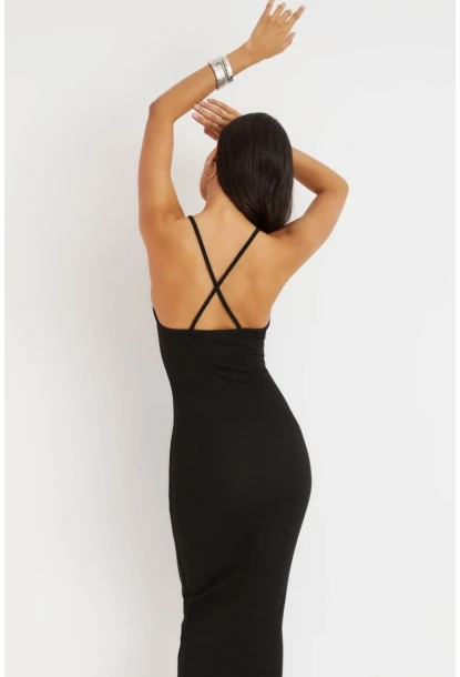 Kadın Siyah Sırtı Çapraz Kaşkorse Maxi Elbise Yİ2218