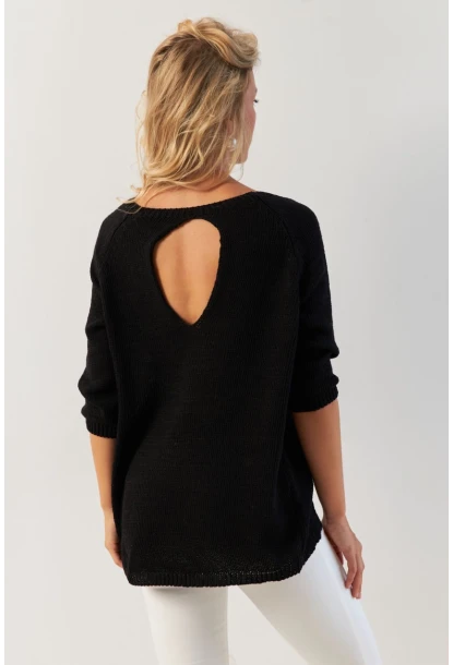 Kadın Siyah Sırtı Damla Triko Bluz YV267