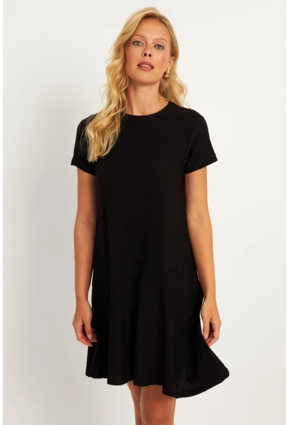 Kadın Siyah Sırtı Detaylı Bürümcük Midi Elbise ST055