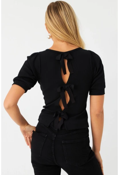 Kadın Siyah Sırtı Fiyonklu Kaşkorse Bluz EY2996
