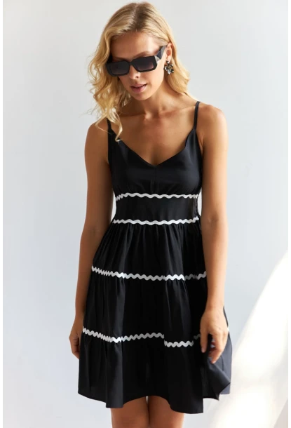 Kadın Siyah Sırtı Gipeli Biyeli Midi Elbise SF12791