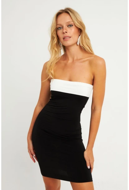 Kadın Siyah Straplez Mini Elbise MEN2051