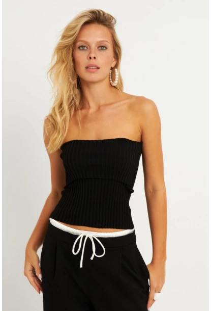 Kadın Siyah Straplez Triko Bluz YV240