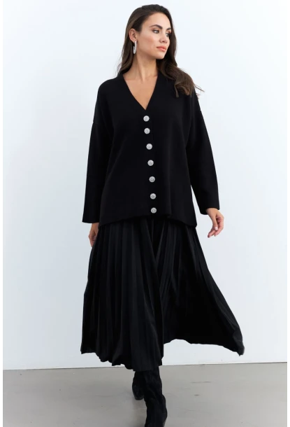 Kadın Siyah Taşlı Düğmeli Hırka MİW4572