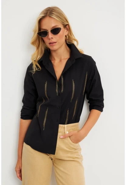 Kadın Siyah Taşlı Gömlek ZER404
