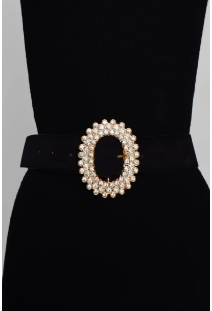 Kadın Siyah Taşlı Süet Kemer BE323