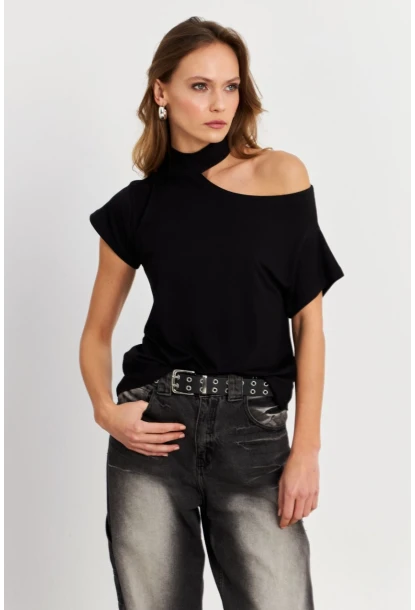 Kadın Siyah Tek Omuz Açık Bluz LPP1300