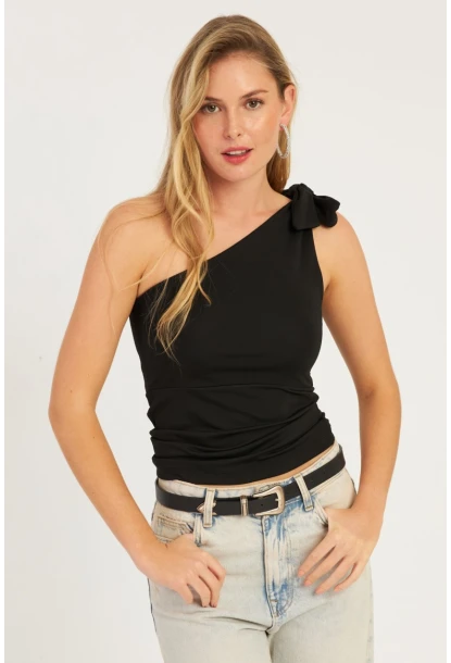 Kadın Siyah Tek Omuz Bluz  EY2756