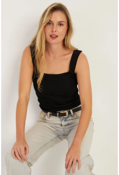 Kadın Siyah Triko Bluz SMT224