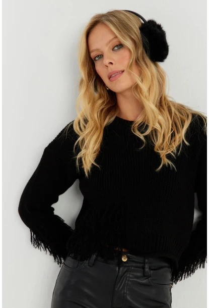 Kadın Siyah Triko Kısa Kazak YZ526