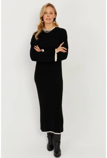 Kadın Siyah Triko Maxi Elbise SF2538