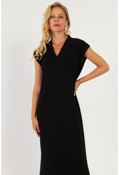 Kadın Siyah Triko Midi Elbise KZ3238