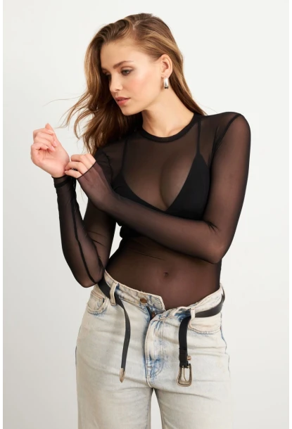 Kadın Siyah Tül Body RX454