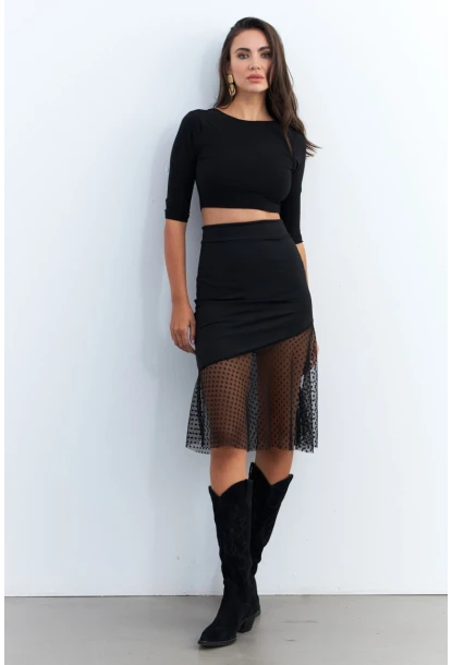 Kadın Siyah Tül Detaylı Etek EY2956