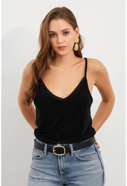 Kadın Siyah Tül Şeritli Atlet LPP1024