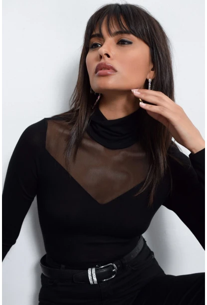Kadın Siyah Üstü Tül Bluz TZ20751