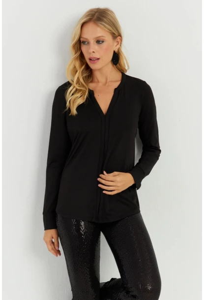 Kadın Siyah V Yaka Bluz AYD268