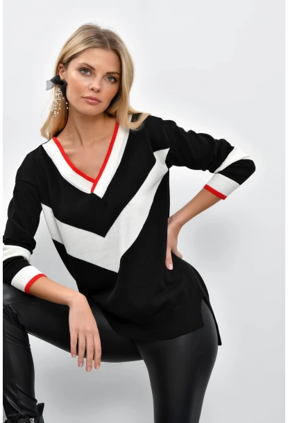 Kadın Siyah V Yaka Triko Tunik DA49