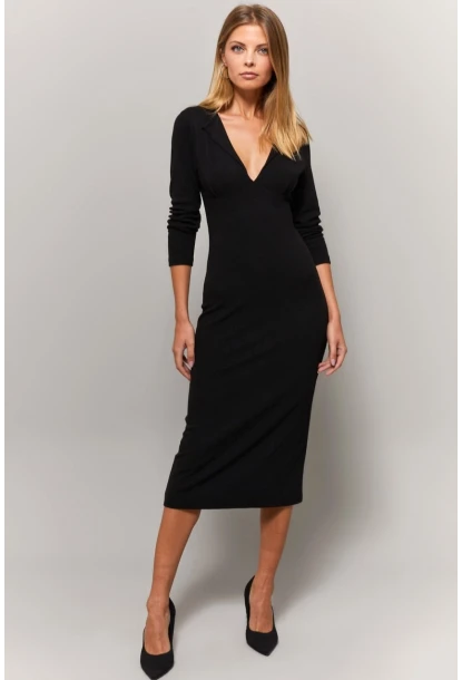Kadın Siyah V Yaka Yakalı Elbise Yİ1940