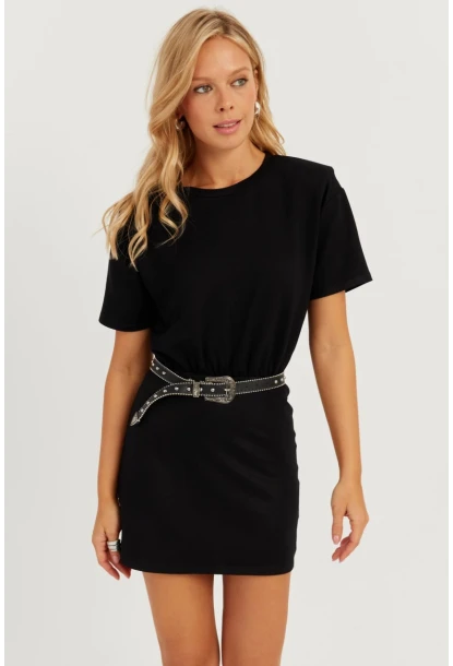 Kadın Siyah Vatkalı Mini Elbise GÇ157