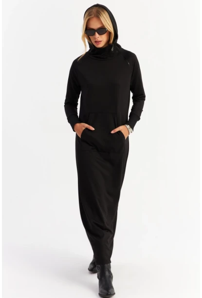 Kadın Siyah Yakası Fermuarlı Maxi Sweat Elbise MTF12