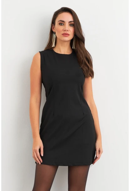 Kadın Siyah Yandan Fermuarlı Basic Midi Elbise ELA6821