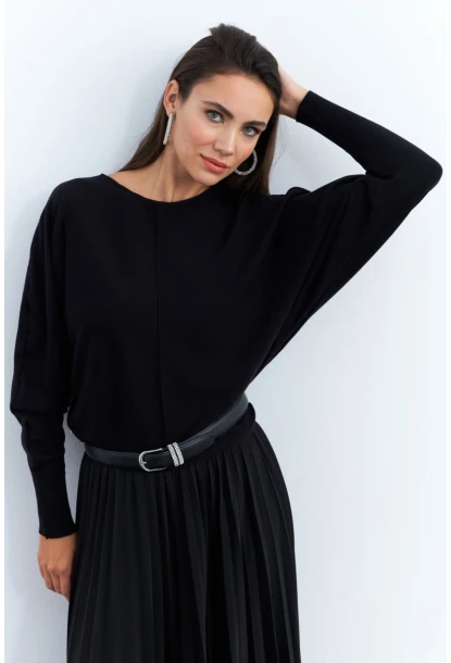 Kadın Siyah Yarasa Kol Kazak YİL558