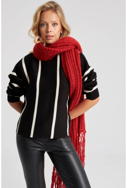 Kadın Siyah Yarasa Kol Triko Kazak YZ522