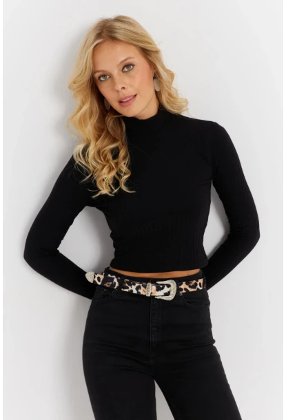 Kadın Siyah Yarım Balıkçı Bluz TH1114