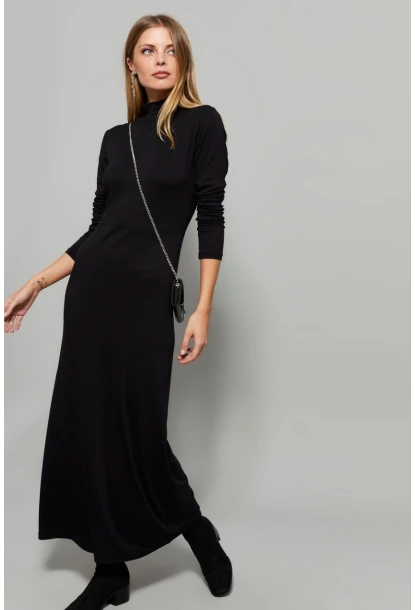 Kadın Siyah Yarım Balıkçı Maxi Elbise Yİ2006