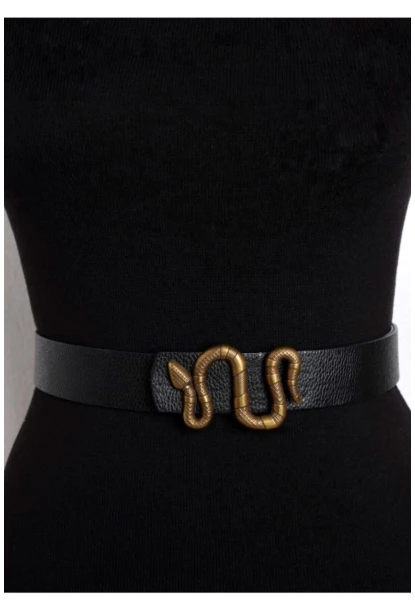 Kadın Siyah Yılan Tokalı Kemer BE208