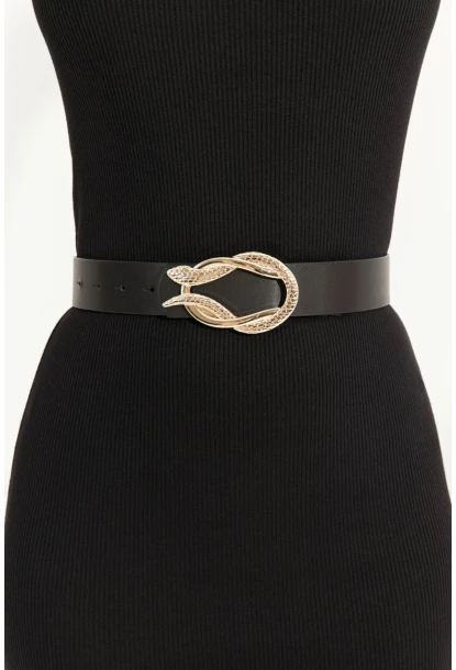 Kadın Siyah Yılan Tokalı Kemer BE691
