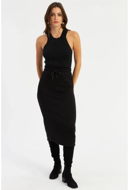 Kadın Siyah Yırtmaçlı Sweat Etek TF24