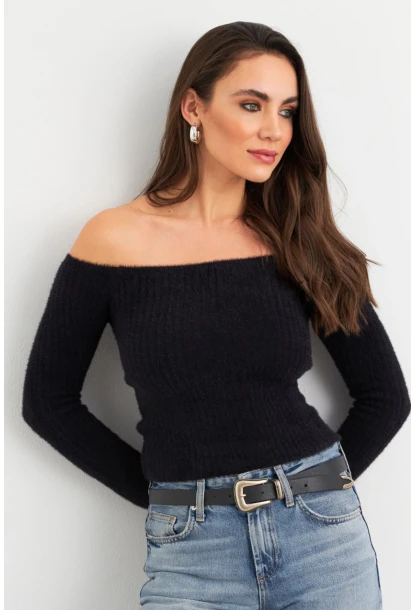 Kadın Siyah Yumuşak Dokulu Bluz SE7