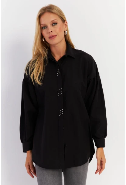 Kadın Siyah Zımbalı Gömlek MASF08