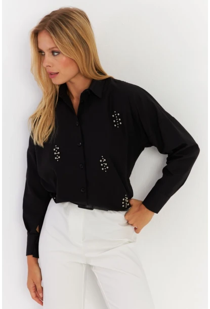 Kadın Siyah Zımbalı Gömlek MASF1