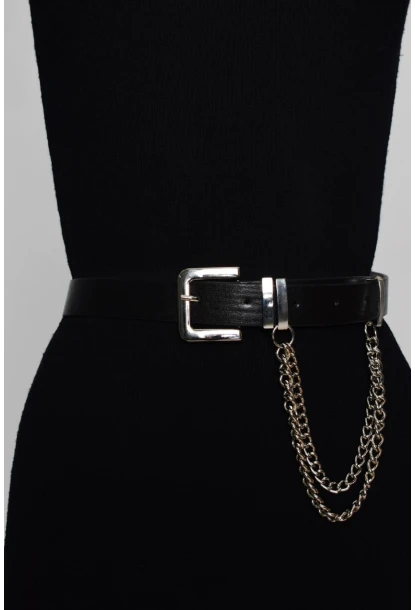 Kadın Siyah Zincir Aksesuarlı Kemer BE316