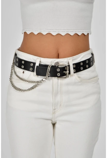 Kadın Siyah Zincirli Kuş Gözlü Kemer BE360