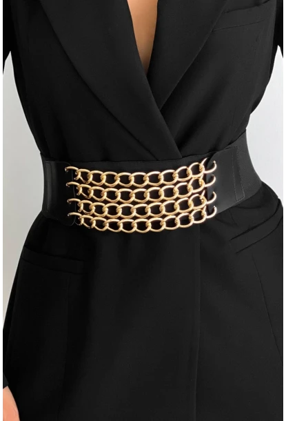 Kadın Siyah Zincirli Lastikli Kemer BE661