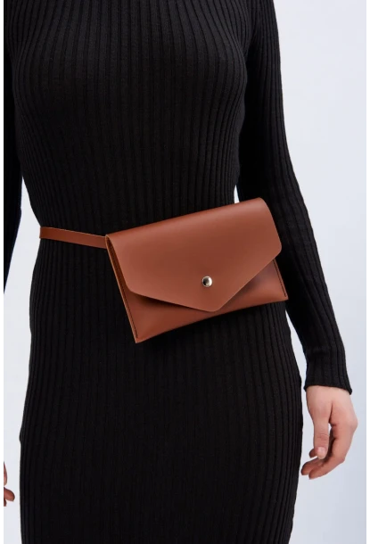 Kadın Sütlü Kahverengi Suni Deri Bel Çantası BE73