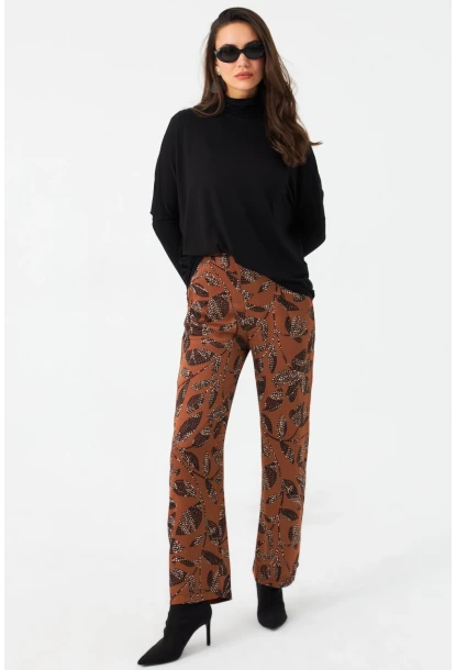 Kadın Taba Desenli Saten Pantolon MCAR1069