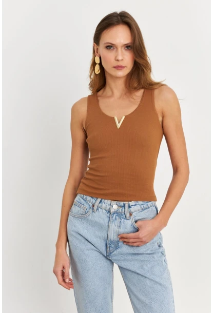 Kadın Tarçın Aksesuarlı Kaşkorse Bluz RLO116