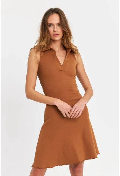 Kadın Tarçın Bağlama  Detaylı Kaşkorse Mini Elbise FRY2271