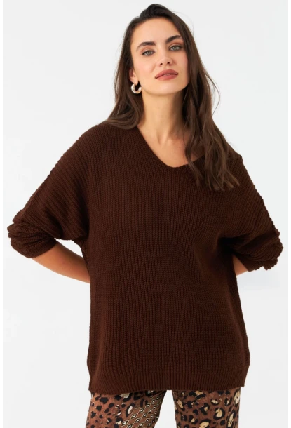 Kadın Tarçın V Yaka Salaş Triko Bluz SMT158