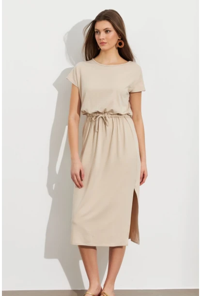 Kadın Taş Beli Büzülebilir Midi Elbise MURO1193
