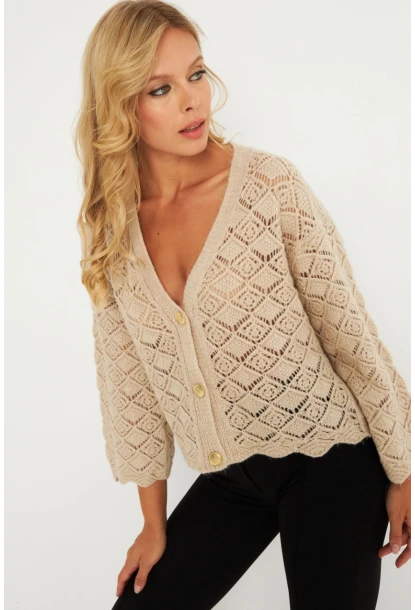 Kadın Taş Düğme Detaylı Hırka YV276