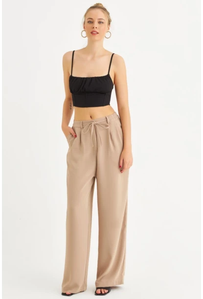 Kadın Taş Fermuarlı Palazzo Pantolon MON143