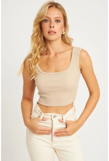 Kadın Taş Kare Yaka Crop Bluz XL2003